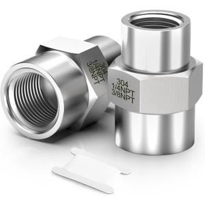 TAISHER 2PCS Forging of 304 Stainless Steel Pipe Fitting, Coupling, 3/8-Inch Female Pipe x 1/4-Inch Female Pipe