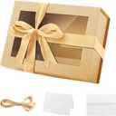 Kraft Gift Box With Window, 9x6.5x3.8 Inches, Clear for Present With Ribbon, Card, Groomsman Proposal, Magnetic Lid (1 Count (Pack of 1))