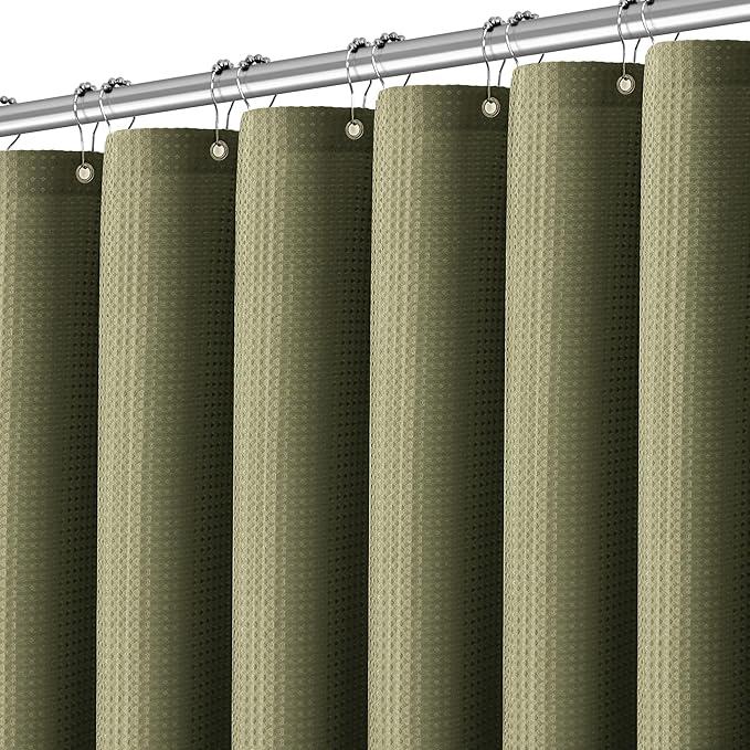 PANGSINNE Khaki Shower Curtain 256GSM Heavy Duty Waffle Woven Bathroom Shower Curtains, Weighted Fabric Shower Curtains for Hotel Spa Luxury Polyester Bath Curtain with 12 Hooks, 72Wx72H