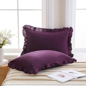 Merryword Dark Purple Pillow Shams Purple Ruffle Standard Pillowcases Cute Pillow Cover Set of 2 Shabby Chic Soft Microfiber Pillowcases 2 Pack