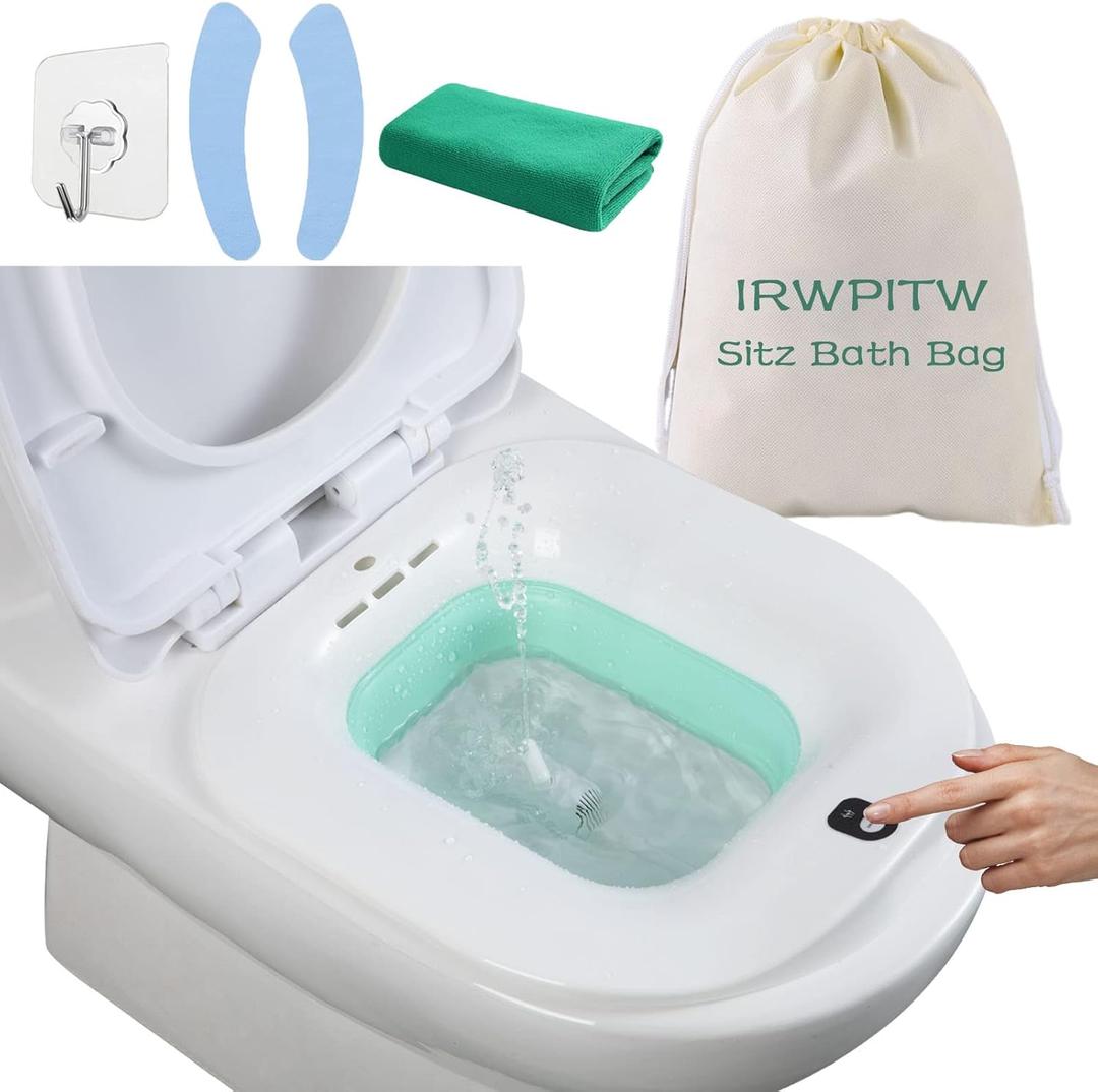 IRWPITW Sitz Bath, Electric Sitz Bath for Toilet Seat Hemorrhoids Postpartum Care Tub, Sits Bath Soak Pan for Women Men, Sitz Baths Salts Bowl, Hip Bath Basin, Foldable, Water Spray Style, Green