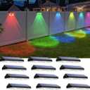 Solar Fence Lights Outdoor - Warm White & RGB 6 Color, Dusk to Dawn Solar Deck Light, Solar Lights Outdoor IP65 Waterproof, Garden Lights for Outside/Backyard/Railing/Step/Patio/Wall (12 pack)
