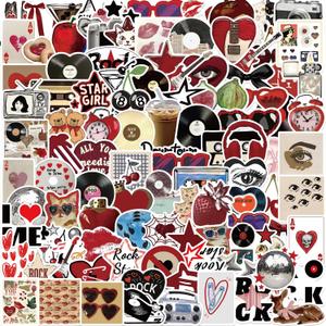 2 x 108 PCS Downtown Girl Stickers Aesthetic Sticker for Adults Downtown Girl Party Favors Red Aesthetic Vinyl Waterproof Stickers for Water Bottles