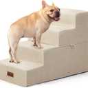 Dog Steps for Bed and Couch, 4-Step Pet Stairs for Small Dogs, Indoor Non-Slip Dog Stairs for Old Cats, Puppy, Small Medium Dogs,15.2" x 23.8" x 18.5" H,Beige