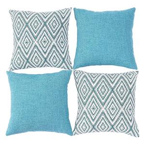 HPUK Decorative Throw Pillow Covers Set of 4 Geometric Design Linen Cushion Cover for Couch Sofa Living Room, 18"x18" inches, Aqua Blue