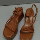 Coutgo Womens Platform Wedge Heels Sandals Slingback Open Toe Ankle Strap Summer Dress Shoes (7, Brown)