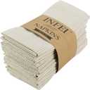 Narrow Striped Cotton Linen Blended Dinner Cloth Napkins - Set of 12 (40 x 40 cm) - for Events & Home Use (Beige)
