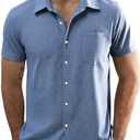 JOGAL Mens Short Sleeve Button Down Shirts Regular Fit Casual Summer Beach Shirt with Pocket, XXL