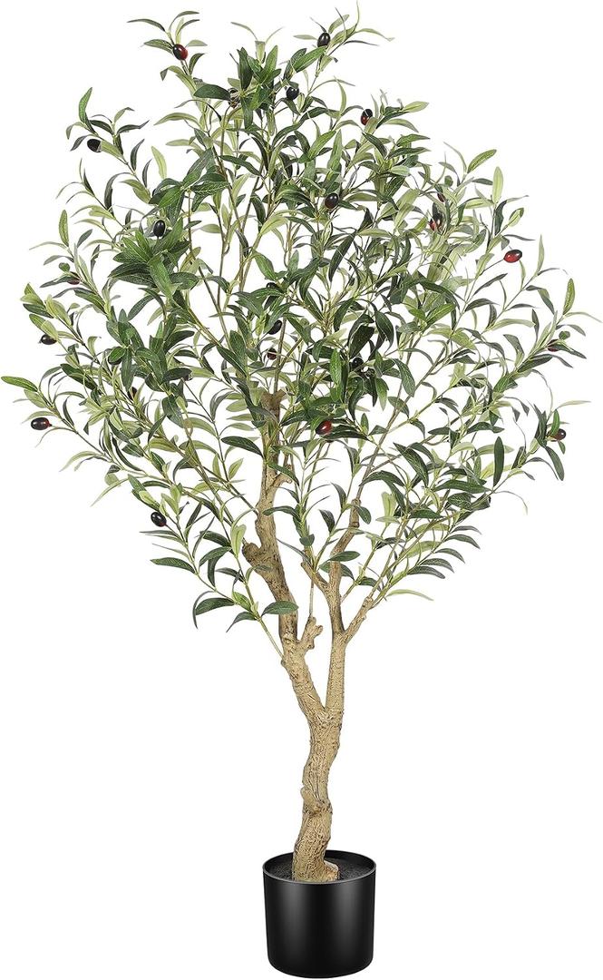 Faux Olive Tree 4ft with Large Olive Branches and Lifelike Leaves | 4ft Olive Tree - Small Olive Tree Artificial Indoor for Modern Home Office House Living Room Decor