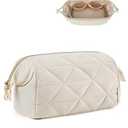 BAGSMART Makeup Bag Travel Cosmetic Bag, Puffy Padded Make Up Bags for Women Makeup Organizer Case, Wide-open Pouch Purse Travel Essentials Toiletries Accessories Brushes, (Beige)