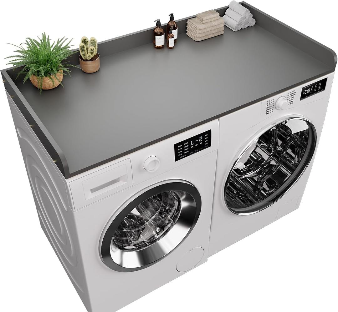 Washer Dryer Countertop, 27.5 x 54 Inch Washer and Dryer Countertop for Laundry Room Organization with Edge Wooden, Grey