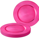 Decorative Charger Plate with Beaded Rim, 13 inch Round, Set of 6 plates (Magenta)
