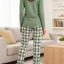 2Pcs Women's Pajama Set,Lounge Top and Plaid Pants Sleepwear,Soft Lounge Sleep Set,Cute Casual Loungewear for Home or Sleep (M)