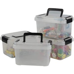 Teyyvn Plastic Mini Latch Box, Storage Bin with Locking Lids(Pack of 4, 2 L, Clear)