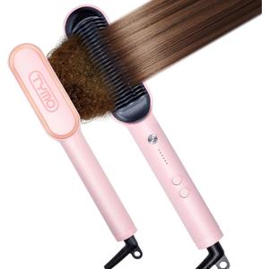 TYMO Ring Hair Straightener Brush  Hair Straightening Iron with Built-in Comb, 20s Fast Heating & 5 Temp Settings & Anti-Scald, Perfect for Professional Salon at Home, Sakura Pink