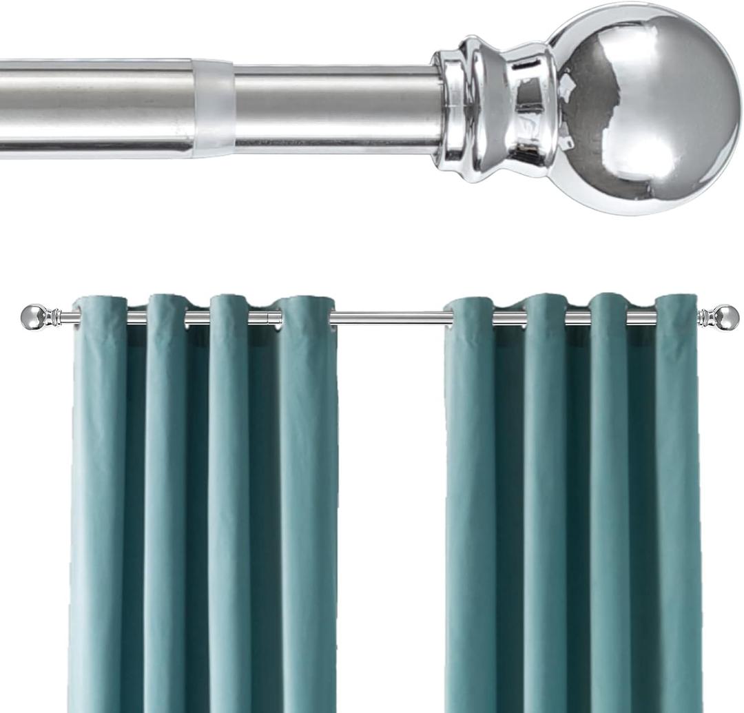 Silver Curtain Rod 66 Inch - 1 Inch Heavy Duty Curtain Rods for Windows - Adjustable Window Rod with Brackets for Bedroom, Living Room, Kitchen, Bathroom