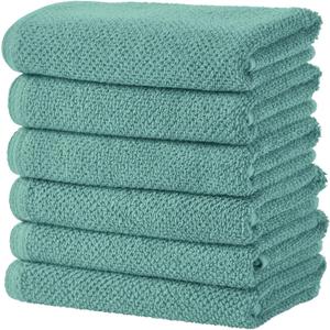 Great Bay Home Blue Hand Towels - 100% Cotton 6 Pack 26x16 Hand Towel Set - Absorbent, Quick-Drying, Durable Towels for Handroom Decor - Low-Twist, Two-Ply Fibers (Mineral Blue)