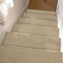 Stair Treads for Wooden Steps Non-Slip Machine Washable Carpet Stair Treads 8"X30" Soft Indoor Stair Rug Runner for Kids Elders and Pets, 100% Polyester, TPE Backing, 15pcs, Beige/White