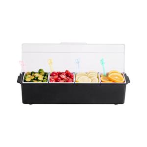 VEVOR Chilled Condiment Server, 4 Compartment Ice Cooled Condiment Serving Container, Chilled Garnish Tray Bar Caddy with Lid, for Bartending & Serving Taco, Salad, Fruit, Home & Restaurant Supplies