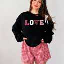 Valentine Sweatshirts for Women Heart Embroidery Sweatshirt Valentines Day Shirts Casual Valentine Pullover Tops (Black, M)