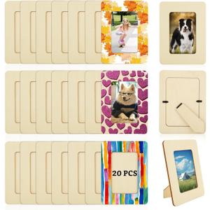 20 PCS Wooden Picture Frames for Craft Unfinished Wood Photo Frames with Stand DIY Wood Picture Frames Kit for 3 x 5 In Photos Postcard Picture Frame for DIY Painting Arts Projects