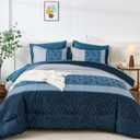 Navy Blue King Size Comforter Set,Boho Bedding Striped Bed in a Bag 7 Piece