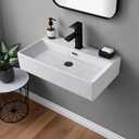 24"x14"Wall Mount Sink with Towel Rack,Small Wall Mounted Bathroom Sink,Wall Hung Ceramic White Rectangular Floating Wash Hand Basin Sink Lavatory Vanity With Single Faucet Hole and Overflow