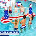250th Anniversary American Flag Inflatable Pool Games Large Volleyball Net Pool Floats Set with 9" Beach Ball – 4th of July Floating Swimming Game Toy for Adults, Perfect for Patriotic Party Summer