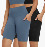 ODODOS 2-Pack High Waist Workout Shorts with Pockets for Women 6"/8" Inseam Tummy Control Gym Athletic Biker Shorts, XS
