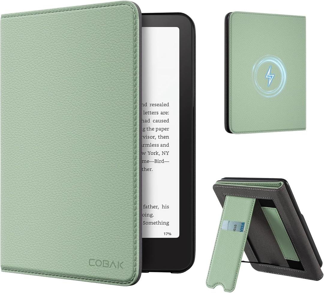 CoBak Wireless Charge Stand Case for 7" Kindle Paperwhite 12th Gen 2024 and Kindle Colorsoft with Hand Strap - Compatible with iPhone MagSafe, for Samsung/Anker Wireless Charging Pads, Auto Sleep Wake