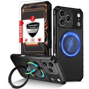 IYTRRYH for iPhone 17 Pro Case Compatible with MagSafe Wireless Charging Magnetic, with 2 Screen Protectors, Built-in 360Kickstand Ring, Military Grade Drop Shockproof Phone Heavy Duty Protection Black