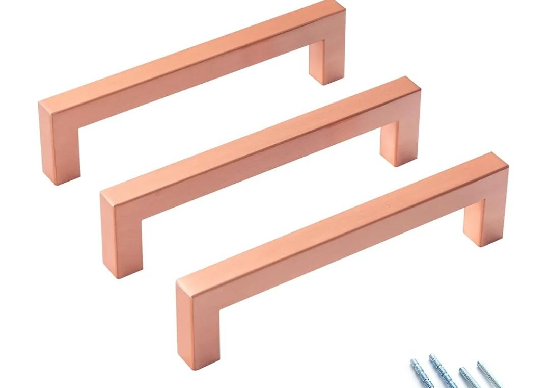 10 Pack Kitchen Cabinet Handles 5 Inch Brushed Copper Square Cabinet Pulls Red Copper Drawer Handles Bar Cupboard Handles Modern Stainless Steel Kitchen Cabinet Hardware