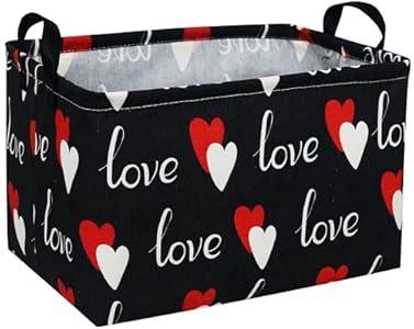 Essme Rectangular Heart Basket Gift Storage Box, Heart Storage Bins Organizer with Handles for Girls Room Decor, Basket, Shelf Basket.(Black love)
