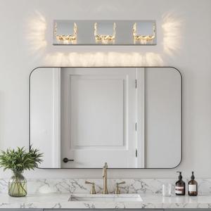 3-Light Bathroom Light Fixtures,Modern Crystal Bathroom Vanity Lights Fixture Over Mirror, Crystal 3 Lights Wall Sconce for Mirror Bedroom, Living Room