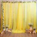 10×10ft Yellow Tulle Backdrop Curtain with Lights String for Parties, Sheer Curtain Backdrop Drapes for Wedding Party Photography Background