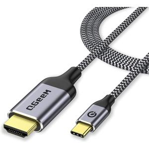 QGeeM USB C to HDMI Cable Adapter 6FT 4K, USB Type C to HDMI Thunderbolt 3/4 Compatible for iPhone 16, Galaxy, MacBook Pro/air, IPad pro, Surface,Dell XPS, HP, Thinkpad, Pixelbook, and More (Grey)