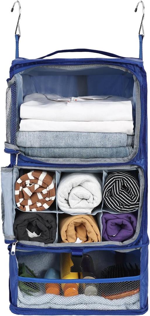 Surblue Hanging Shelves Travel Storage Bag Compression Packing Cube for Suitcase Portable Closet Organizer Collapsible with Extension Layer Large Capacity,Blue,XXL