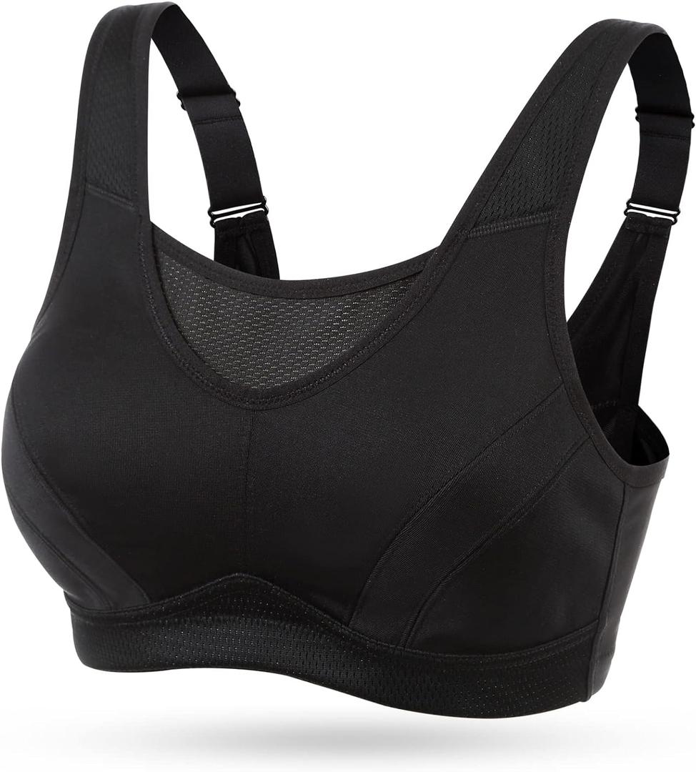 Wingslove High Impact Sports Bras for Women Plus Size Non Padded Wirefree Workout Bra Bounce Control (44DDD, Black)