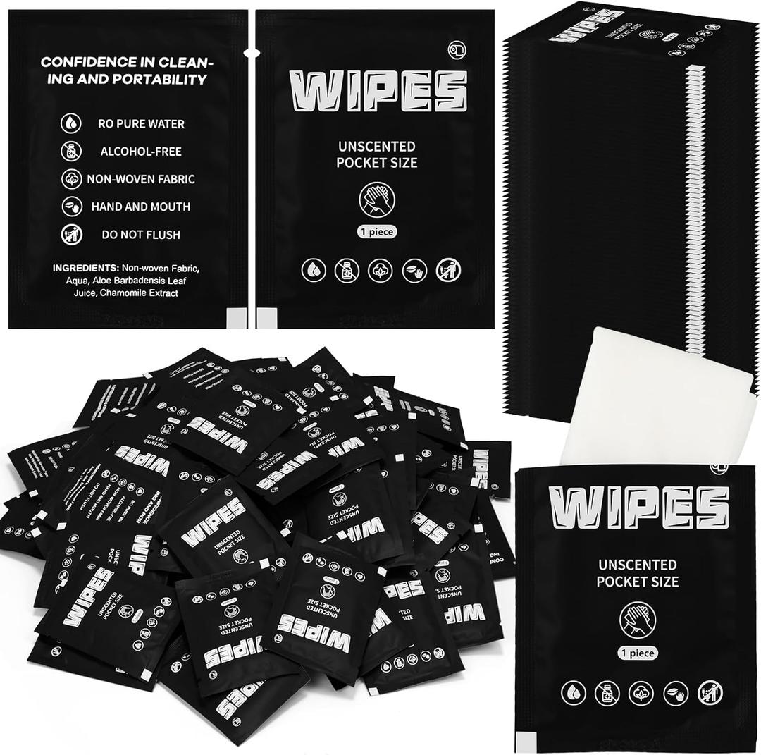 Lounsweer 500 Count Wet Wipes Individually Wrapped Unscented Flushable Cleansing Travel Size Wipes Quickly Cleaning Our Hands for Adults, Travel, Home(Black)