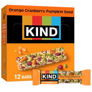 KIND Healthy Snacks Bars, Orange Cranberry Pumpkin Seed, Gluten Free, High Fiber Snacks, 5g Protein, 12 Count, BB 30 JAN 2027
