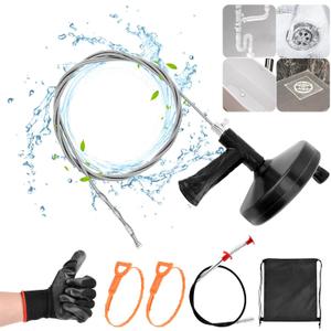 Drain Snake Auger 33 Feet, Professional Sink Snake Plumbing Snake Drain with Gloves Drill Attachment and Storage Bag, Heavy Duty Toilet Snake Auger for Bathroom Kitchen Tub Shower Drain Clog Remover