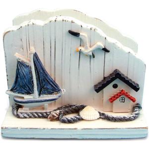 CoTa Global Wooden Napkin Holder - Nautical Themed with Sailboat and Seagull Decor, Perfect Indoor or Outdoor, Cute Ocean Vibe for Restaurant or Kitchen Table