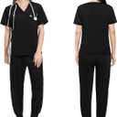 Scrubs for Women Scrubs Set - Stretch V-Neck Scrub Top & Yoga Jogger Pants Medical Uniform Scrub Set (X-Large, Pure Black)