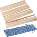Set of 4 Wooden Mahjong Racks with Pusher, A Blue Rack Bag, American Mahjong Accessories (Yellow)