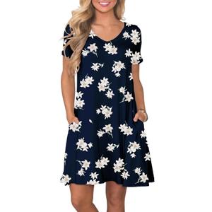 Women's Casual T Shirt Dress Summer Short Sleeve Swing Dresses with Pockets (X-Large, Blue-lily)