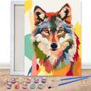 Bimkole Framed Paint by Numbers Kit for Adults Colorful Wolf, DIY Oil Painting on Canvas with Frame, Animals Paint by Numbers Set for Home Wall Decor 8x12 Inch/20x30 cm