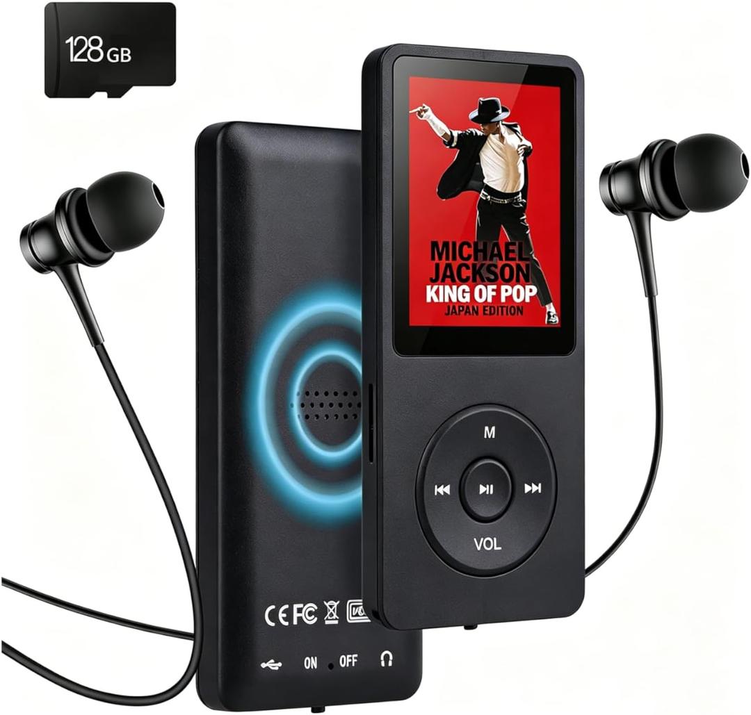 MP3 Player with Bluetooth 5.3, Free 128GB Card & Earphones Included | Music Player with Built in HD Speaker, 2" IPS Screen, Voice Recorder, FM Radio, E-Book, HiFi Sound