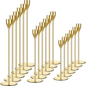 Set of 18 Tall Candlestick Holders Thin Metal Taper Candle Holders for Table Centerpiece Modern Decorative Pillar Candle Sticks Stand for Home Wedding Christmas Decoration(Gold)