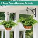 2 Set Fake Ferns with Hanging Baskets, UV Resistant Fake Hanging Ferns Plants, Outdoor Artificial Hanging Plants for Front Porch Garden Balcony Patio Home Decor, No Assembly