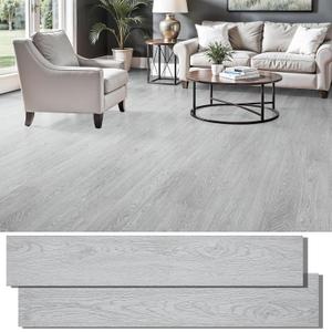 Peel and Stick Floor Tile, INMOZATA Self Adhesive Vinyl Plank Flooring Tile Wood Grain Look 36-Pack 54 Sq.Ft Waterproof Tile Sticker for Bedroom, Living Room, Kitchen, RV(Light Gray) (36 x 6 inches)